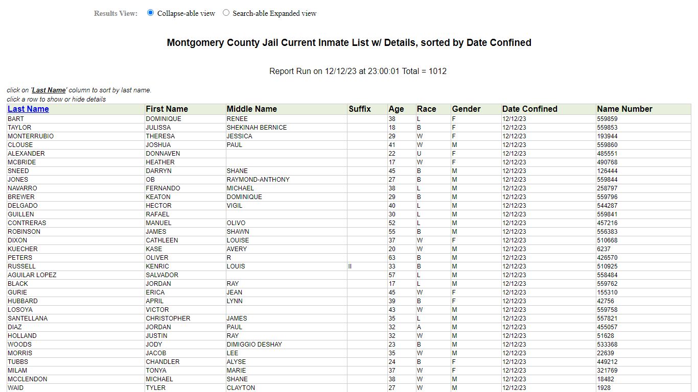 Jail Roster - Montgomery County, Texas